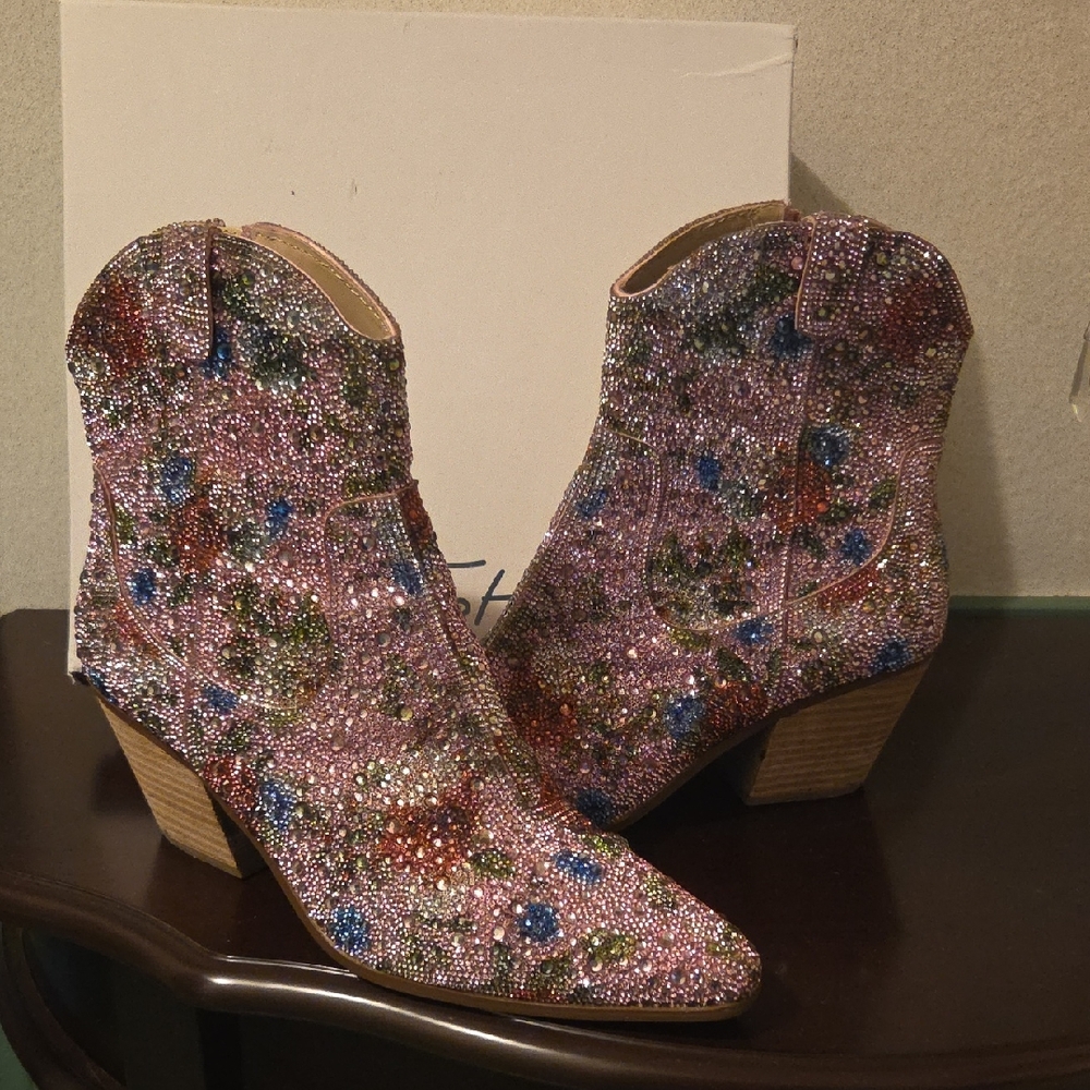 Betsey Johnson Multicolor Embellished Ankle Boots